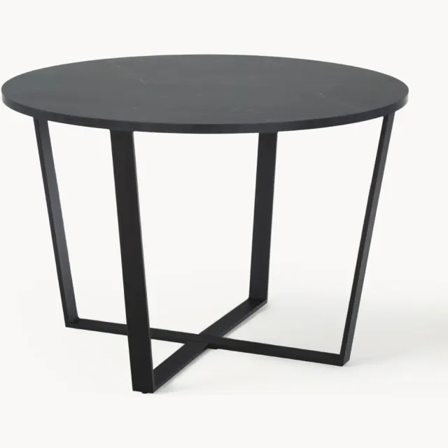 AC Design Ronde eettafel Amble met tafelblad in marmerlook, Ø 110 cm Zwart