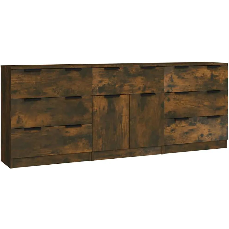 vidaXL 3-delige Dressoirs bewerkt hout gerookt eiken, foto 3