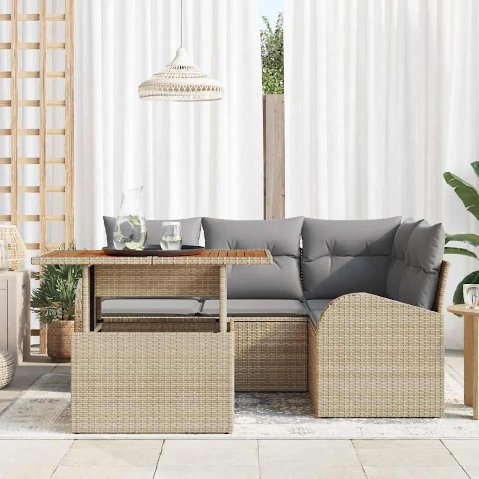 vidaXL Tuin Sofa Set 5 st Beige Poly riet, foto 3