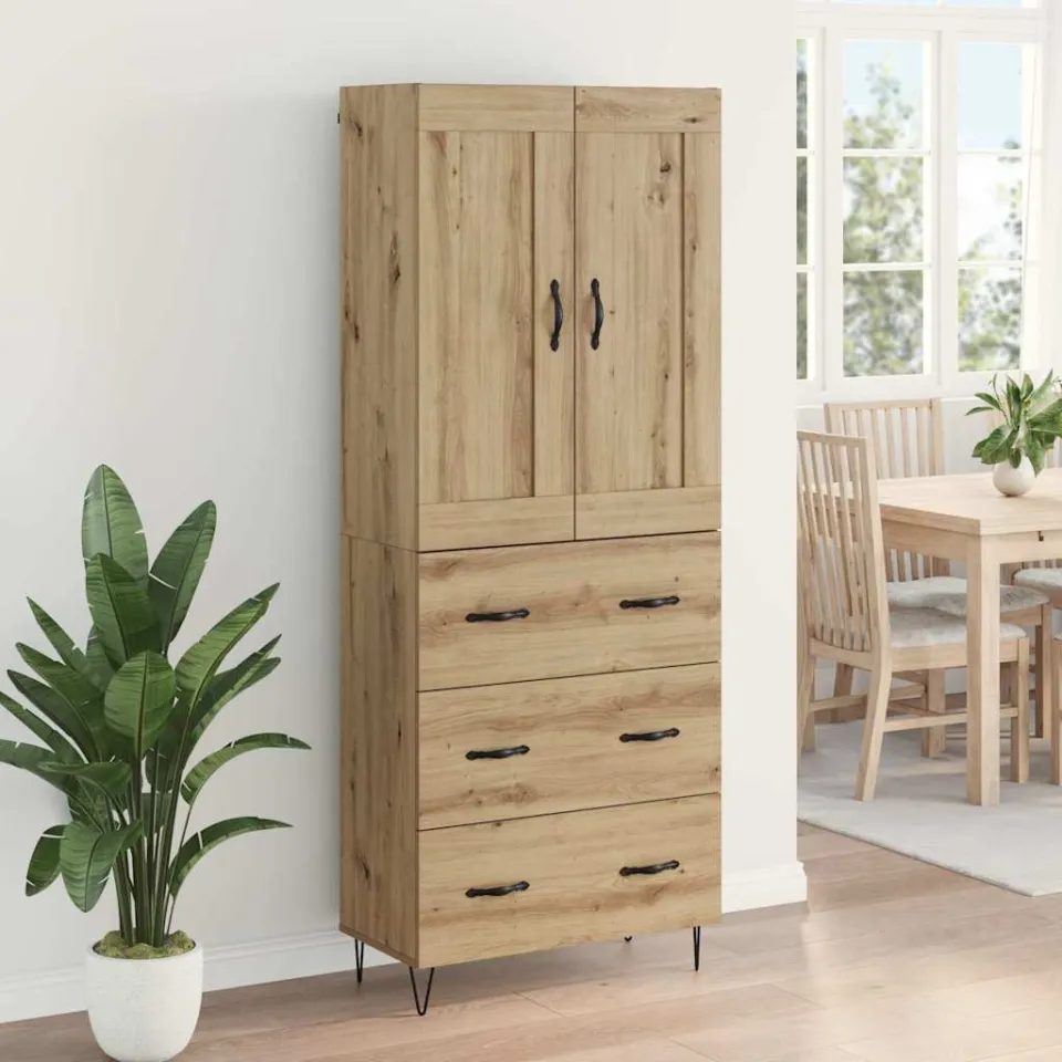 vidaXL Hoge kast Artisan Eiken 69,5 x 34 x 180 cm Bewerkt hout, foto 3