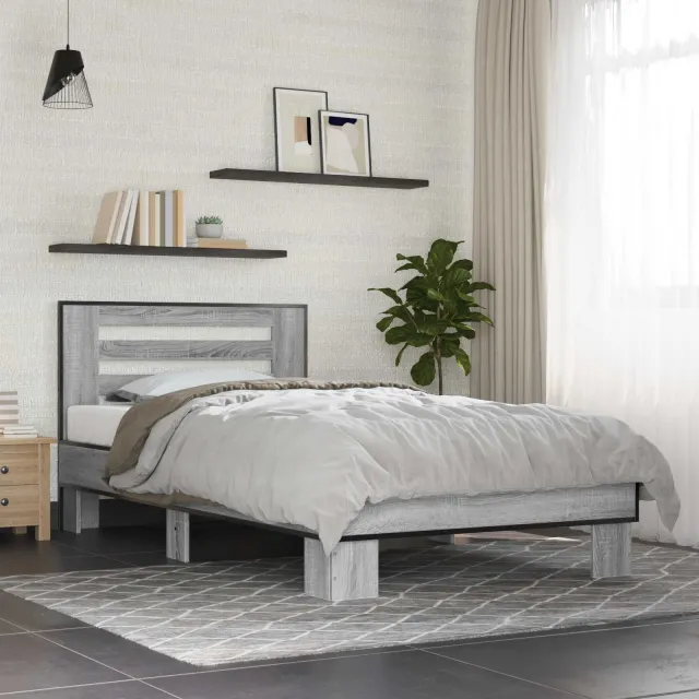 vidaXL Bedframe met Hoofdeinde Grijs Sonoma 80 x 200 cm Bewerkt hout
