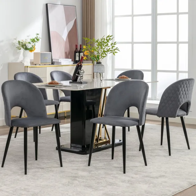 DESMIU Eetkamerstoel Set Van 6 - Zachte Velvet Design Stoel Met Rugleuning En Verstelbare Poten - Voor Eetkamer En Woonkamer - Metaal - Grijs Grey