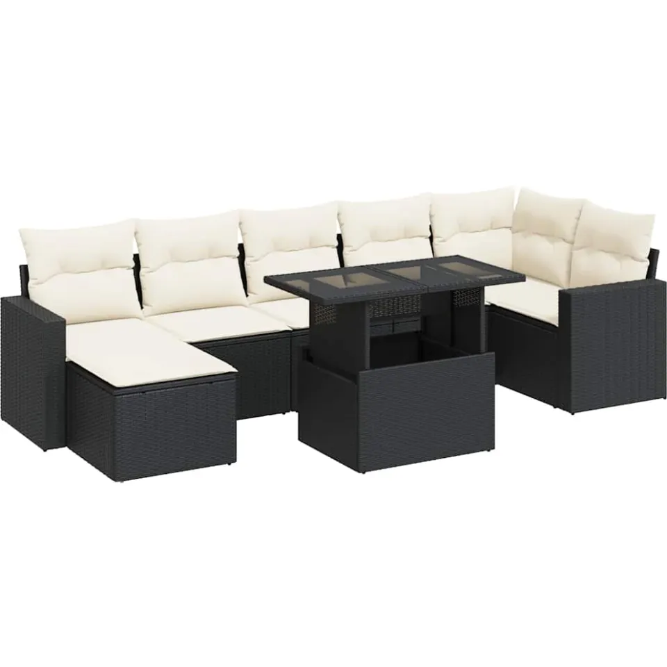 vidaXL 8-delige Loungeset met kussens poly rattan zwart, foto 3