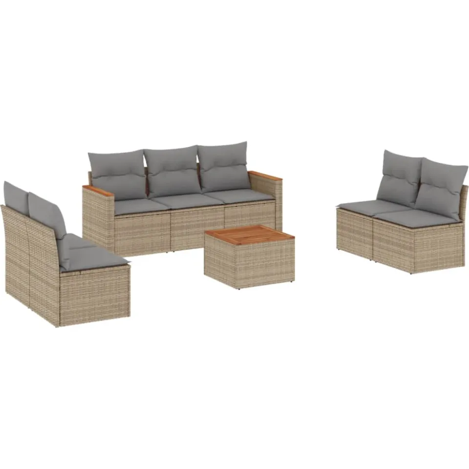 vidaXL 8-delige Loungeset met kussens poly rattan beige, foto 3