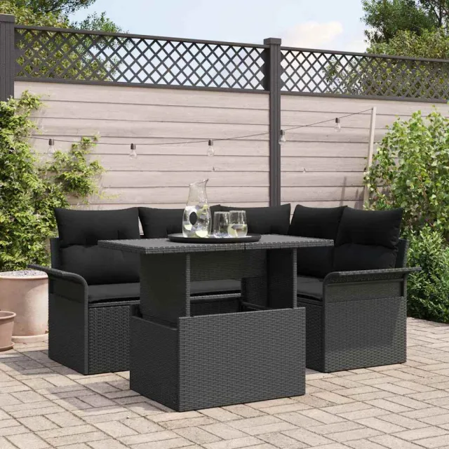 vidaXL Tuin Sofa Set 5 st Zwart poly rattan, foto 2