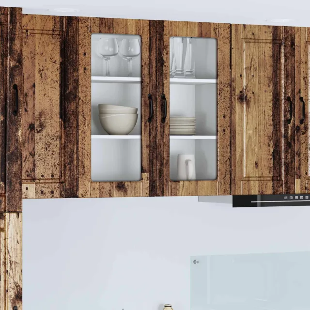 vidaXL Wandglas cabinet PORTO Oud hout 80 x 31 x 80 cm Bewerkt hout Bruin