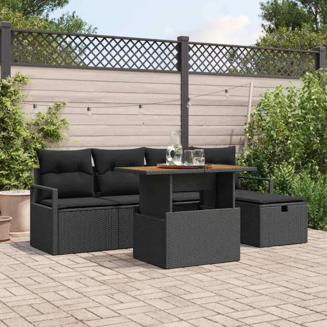 vidaXL Tuinbankenset 6 st Zwart poly rattan, foto 2