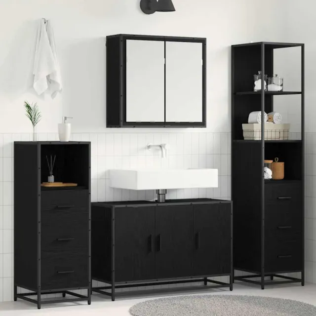 vidaXL Badkamermeubelset 4 st Zwart Eiken 90 x 33 x 60 cm Bewerkt hout, foto 2