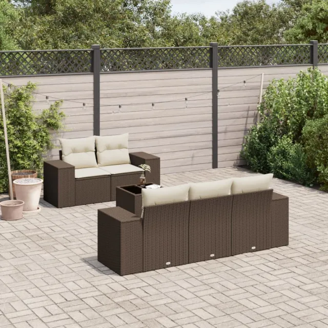 vidaXL 6-delige Loungeset met kussens poly rattan bruin, foto 2