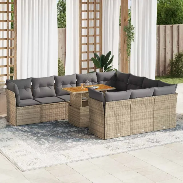vidaXL 11-delige Tuinset met kussens poly rattan beige, foto 2