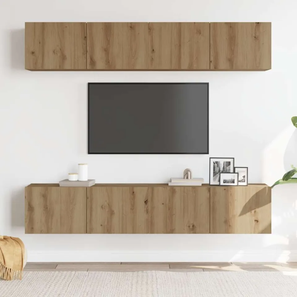 vidaXL Tv-wandkasten 4 st bewerkt hout artisanaal eikenkleurig Bruin