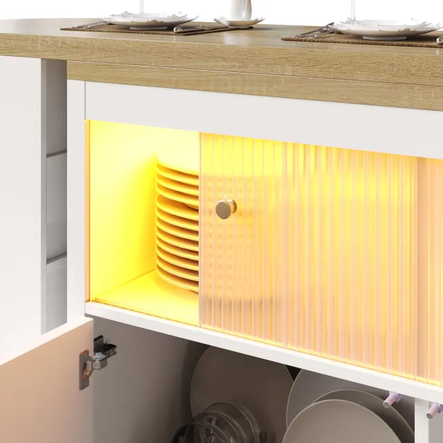COVREO Bartafel 135-205 x 39 x 100 cm wit MDF met opbergruimte en LED-verlichting