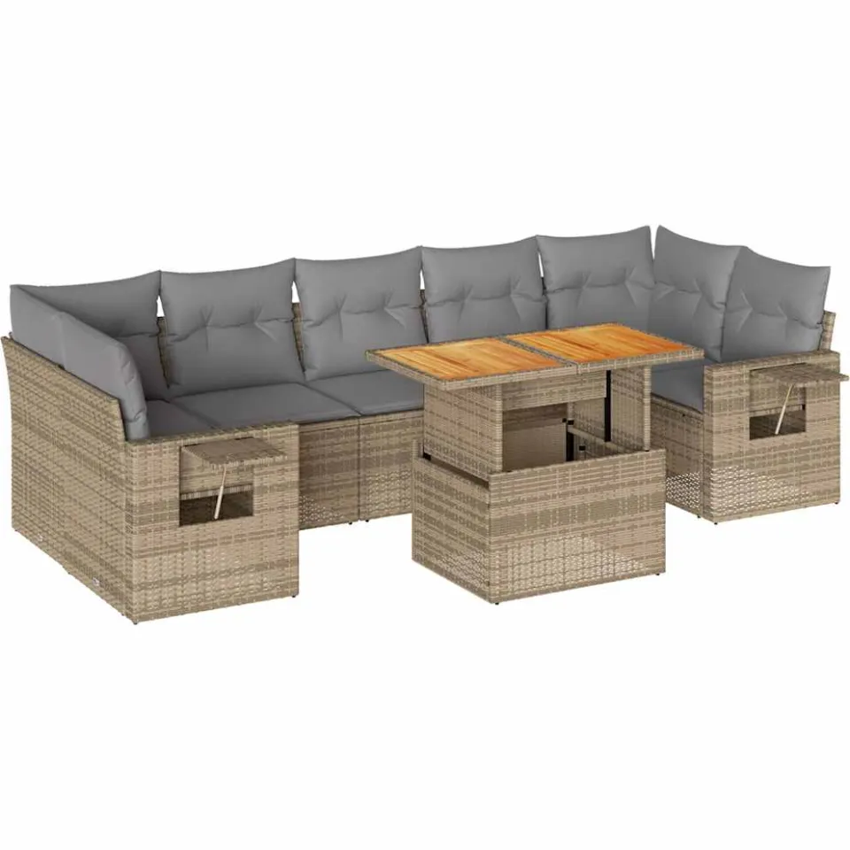 vidaXL 8-delige Loungeset met kussens poly rattan beige, foto 3