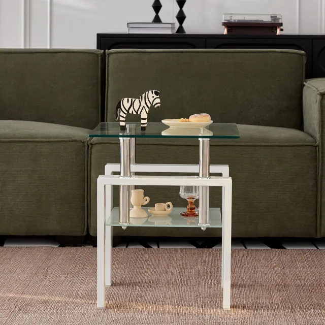 CHICFURN Bijzettafel - opbergruimte - 2 lagen - transparant