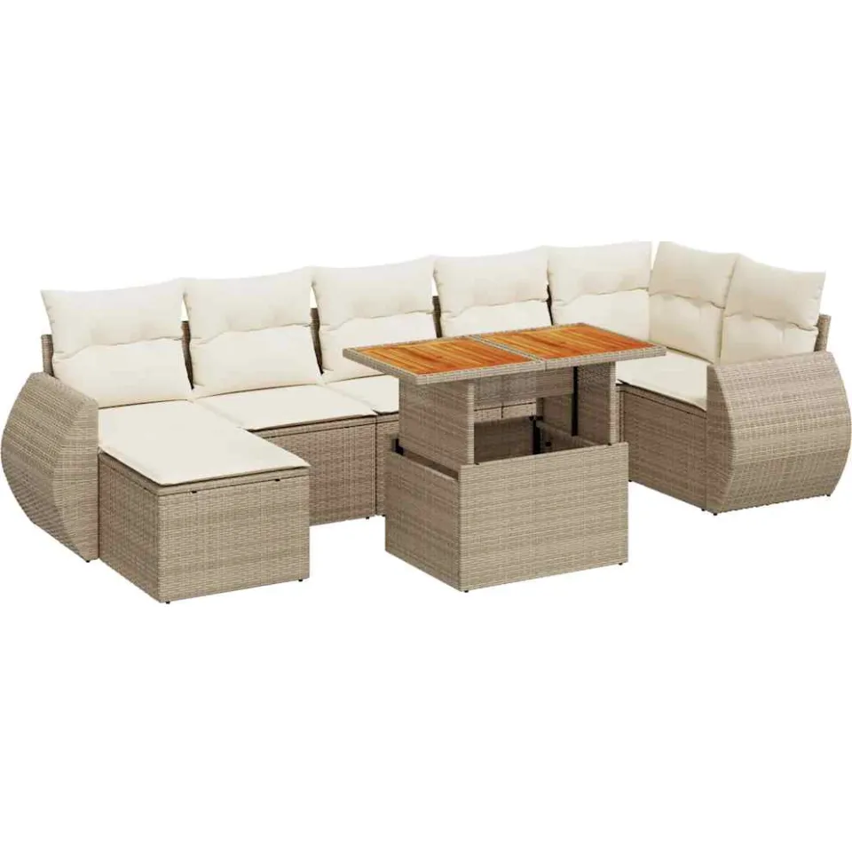 vidaXL 8-delige Loungeset met kussens poly rattan beige, foto 3