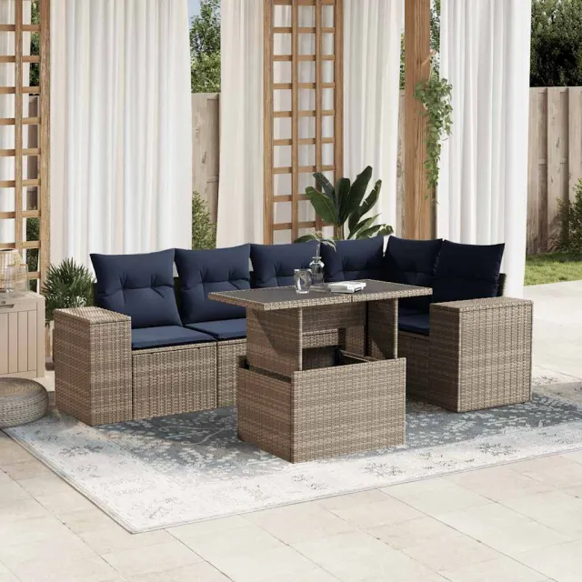 vidaXL 6-delige tuinbankset met kussens, grijs polyrotan, foto 2