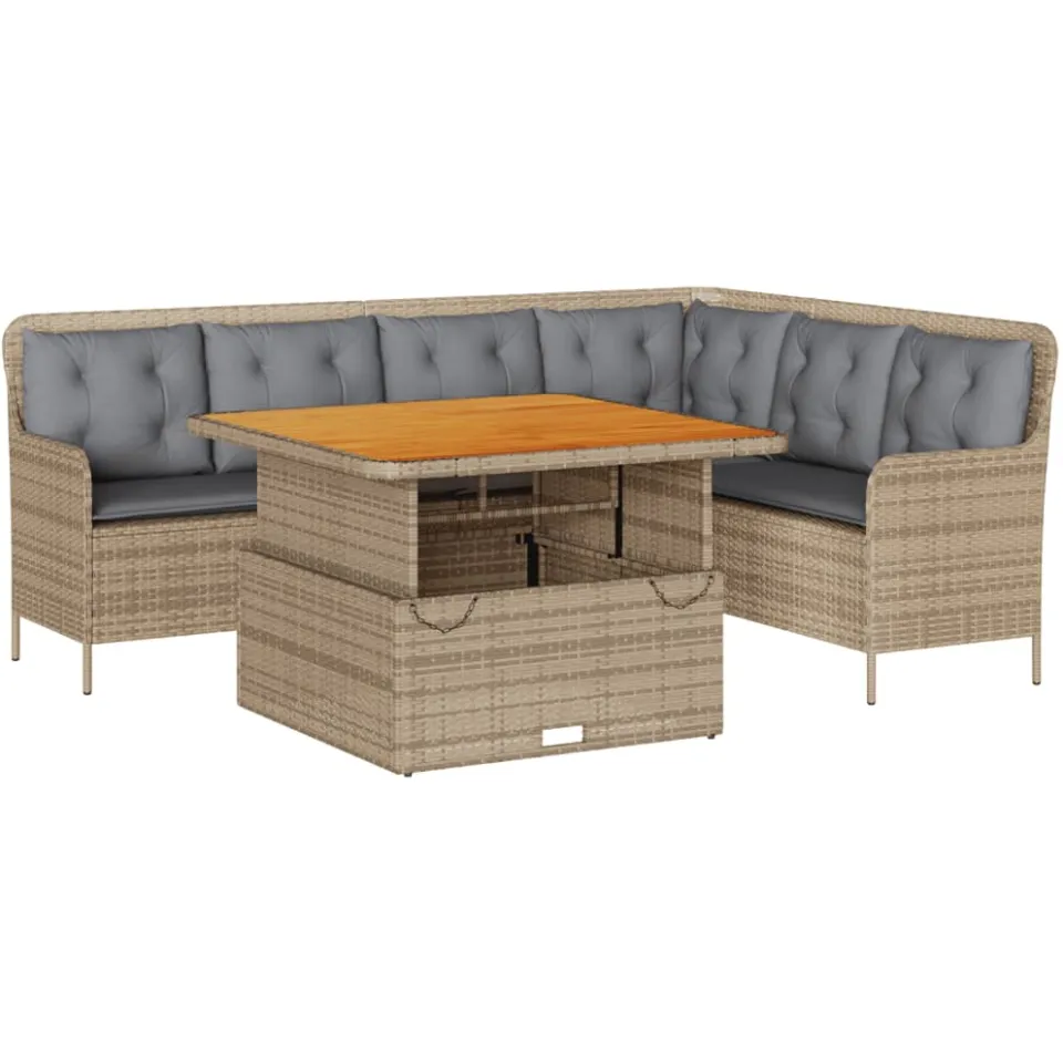 vidaXL 2-delige Loungeset met kussens poly rattan beige, foto 3