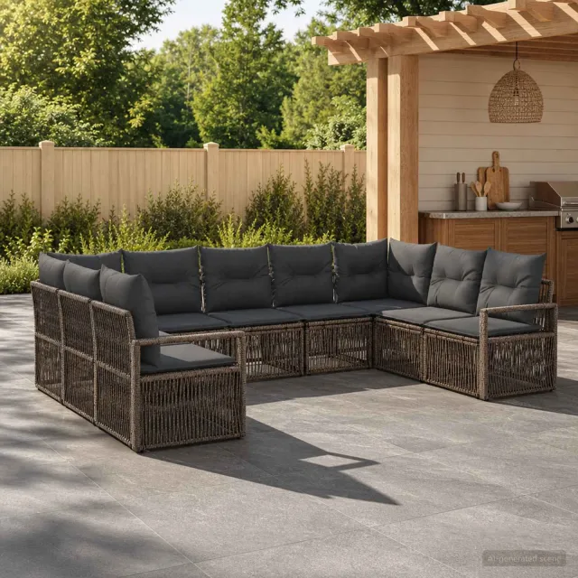 vidaXL Tuinbankenset 9 st 9-zits Grijs poly rattan, foto 2