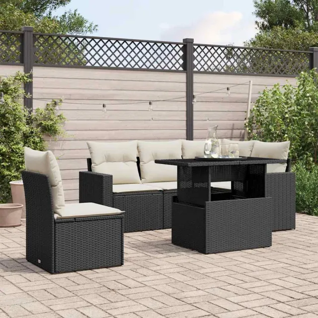 vidaXL 6-delige Loungeset met kussens poly rattan zwart, foto 2
