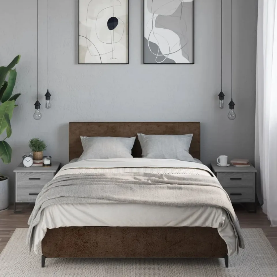 vidaXL Nachtkastjes 2 st 40x41x40 cm bewerkt hout grijs sonoma eiken, foto 3