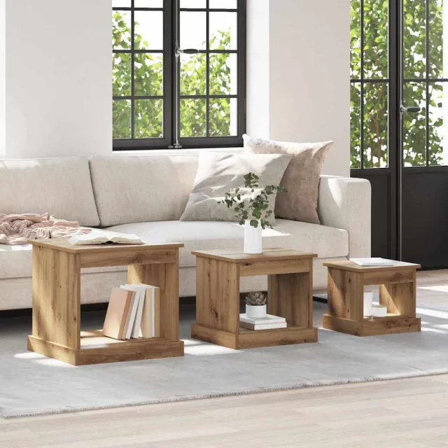 vidaXL Salontafel 3 st Artisan Eiken 48 x 45 x 45 cm Bewerkt hout Bruin