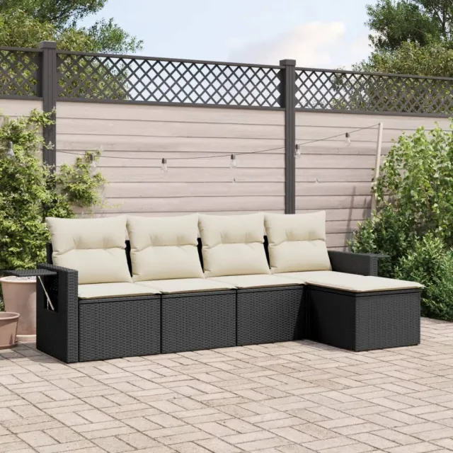 vidaXL 5-delige Loungeset met kussens poly rattan zwart, foto 2