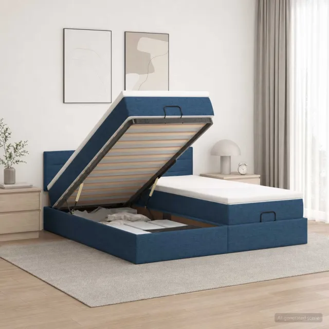 vidaXL Ottoman Bed met Matrassen en LED Blauw 180 x 200 cm Stof