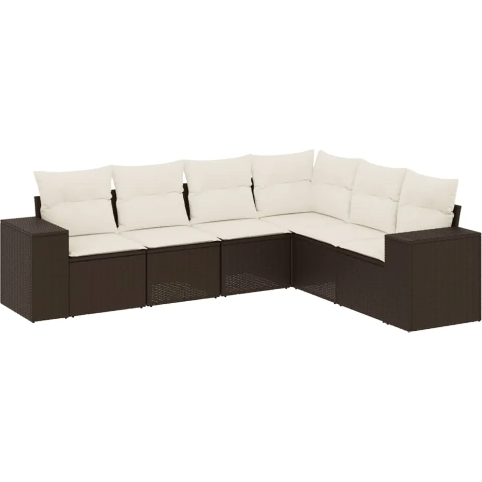 vidaXL 6-delige Loungeset met kussens poly rattan bruin