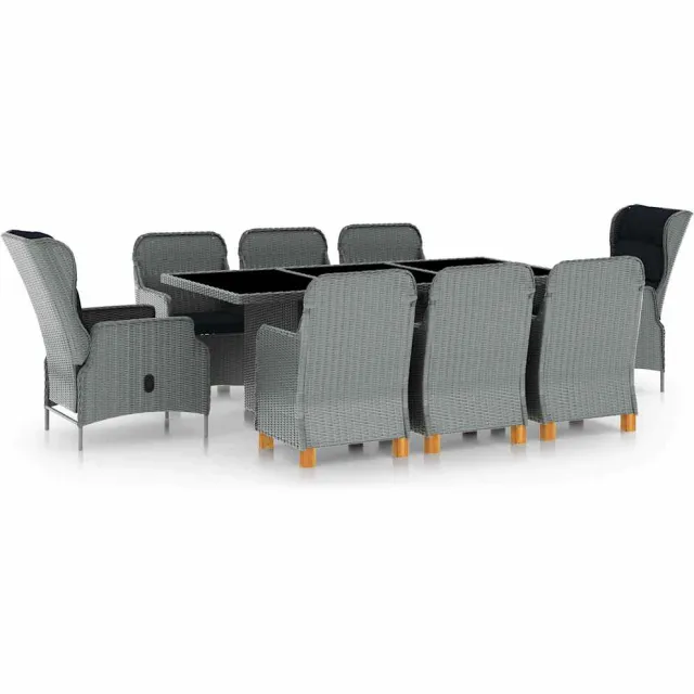 vidaXL 9-delige Tuinset met kussens poly rattan lichtgrijs grijs, foto 2