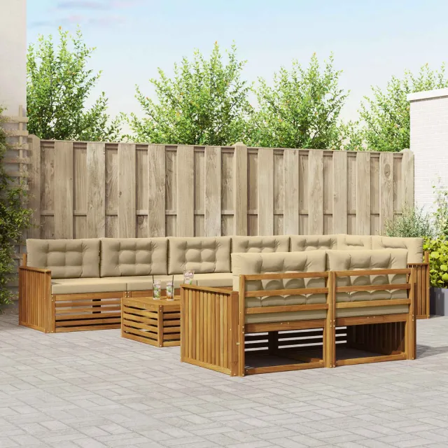 vidaXL Buiten bankenset 9 st 8-zits Natuurlijk en Beige