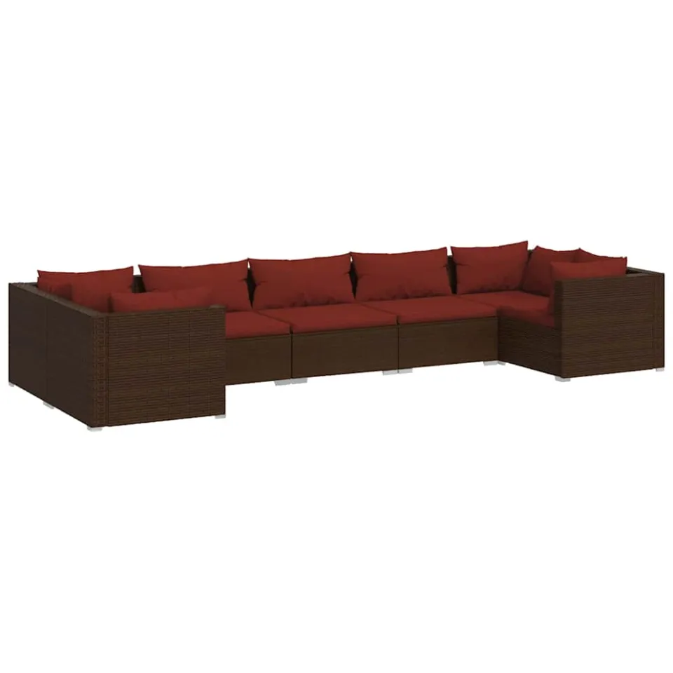 vidaXL 7-delige Loungeset met kussens poly rattan bruin, foto 3