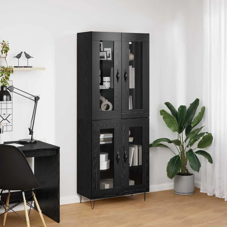 vidaXL Hoge kast Zwart Eiken 69,5 x 34 x 90 cm Bewerkt hout, foto 4