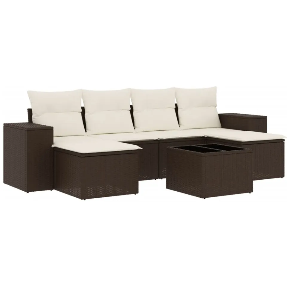 vidaXL 7-delige Loungeset met kussens poly rattan bruin, foto 3