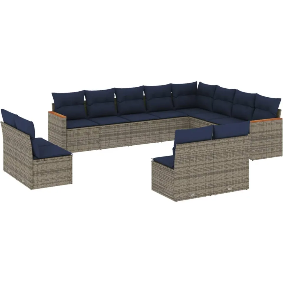 vidaXL 12-delige tuinbankset met kussens, grijs polyrotan, foto 3