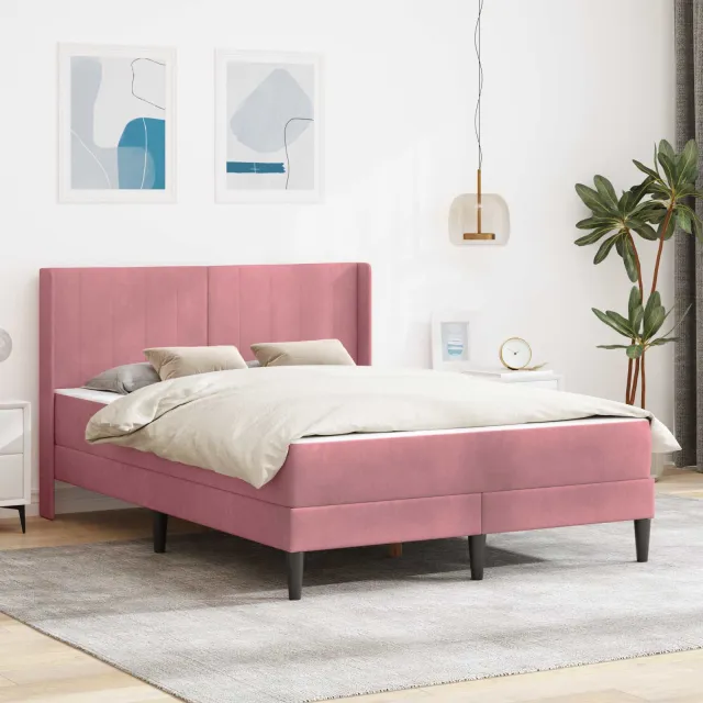 vidaXL Bedframe met matras Roze 140 x 200 cm fluweel