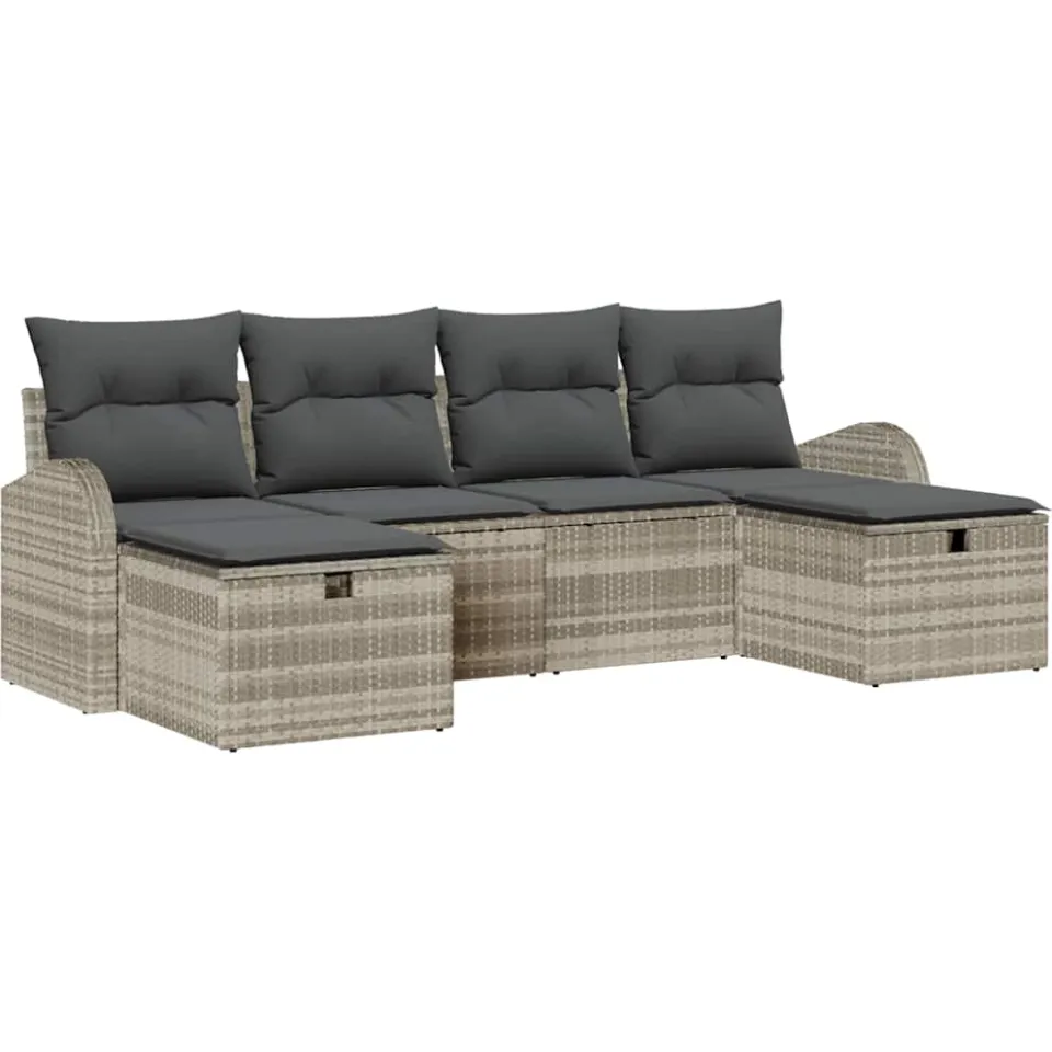 vidaXL Tuin Sofa Set 6 st Lichtgrijs poly rattan