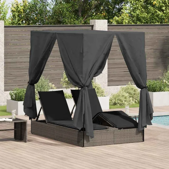 vidaXL Dubbele ligbed Grijs poly rattan