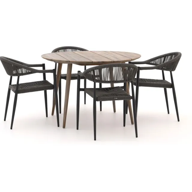Manifesto Furniture Manifesto Belpasso/ROUGH-K ø 115cm dining tuinset 5-delig stapelbaar bruin, foto 2