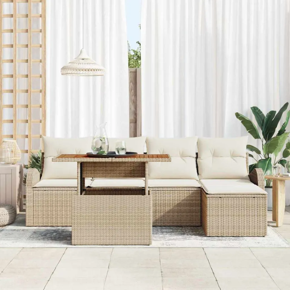 vidaXL Tuin Sofa Set 6 st beige en crèmekleurig, foto 3
