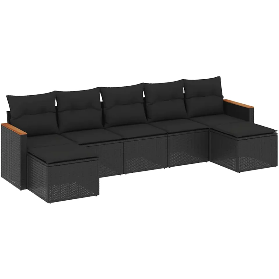 vidaXL 7-delige Loungeset met kussens poly rattan zwart, foto 3