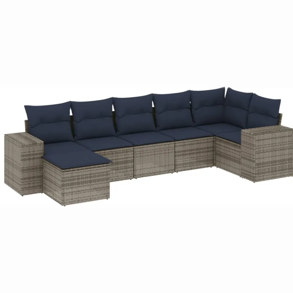 vidaXL 7-delige tuinbankset met kussens, grijs polyrotan, foto 3