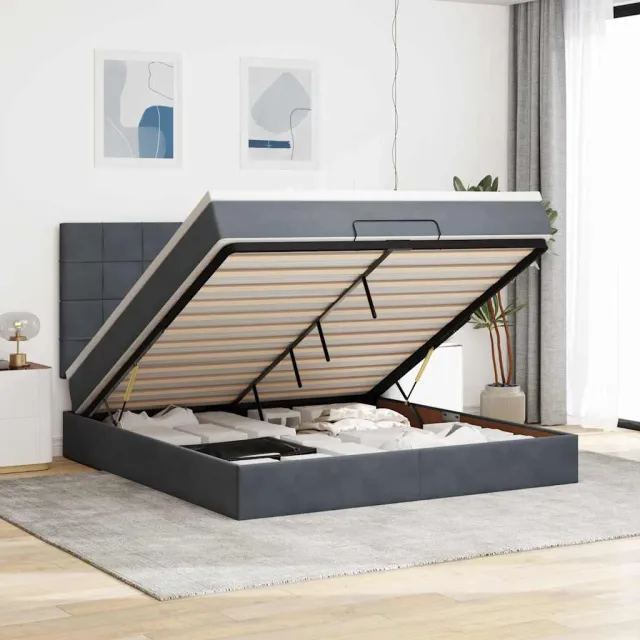 vidaXL Ottoman bed met matrassen en LED's 180x200cm fluweel grijs