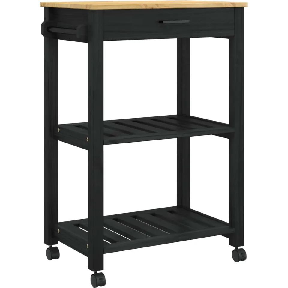 vidaXL Keuken Trolley MONZA Zwart 60 x 40 x 88,5 cm Massief Vurenhout