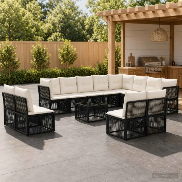 vidaXL Tuinbankenset 13 st 12-zits Zwart poly rattan, foto 2
