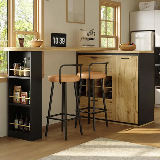 KOMHTOM BLACKCOLORS Uitschuifbare tafel (138 x 39 x 105 cm), tafel, keukentafel, uitschuifbare tafel, uitschuifbaar tot 220 cm, geschikt voor keuken en woonkamer, tafelblad met houtnerf
