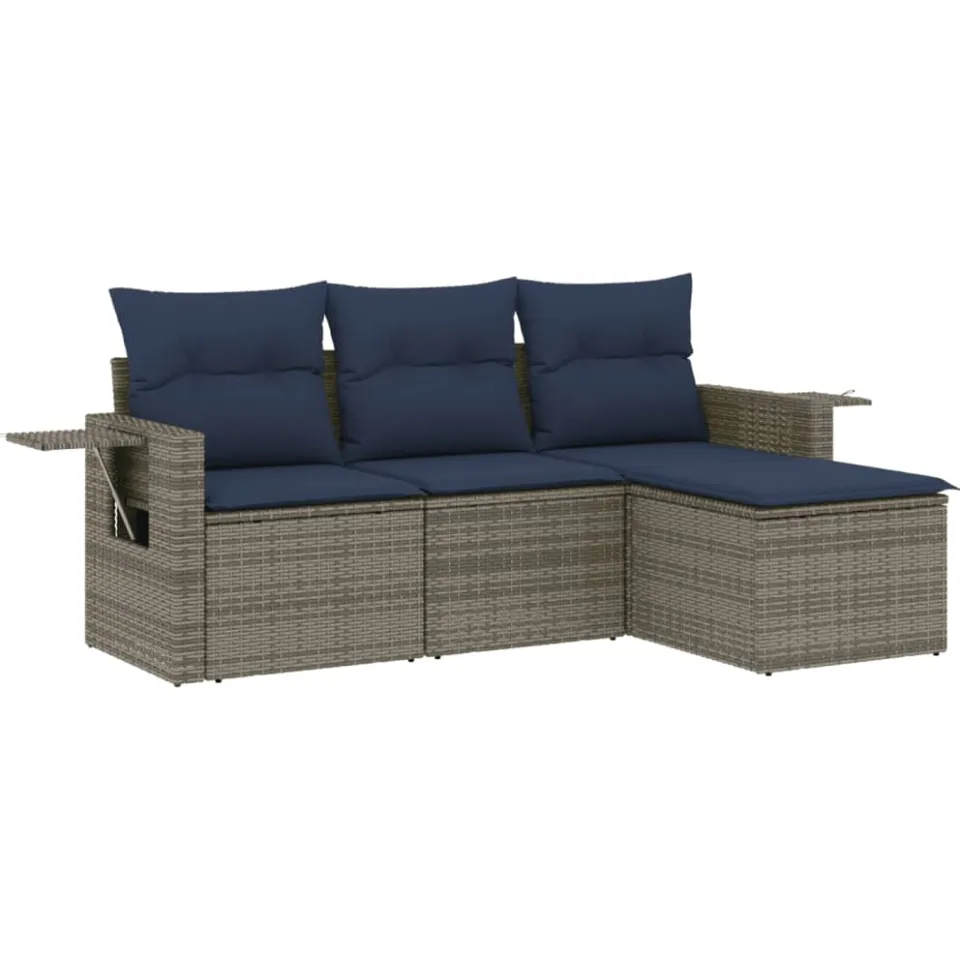 vidaXL 4-delige tuinbankset met kussens, grijs polyrotan, foto 3