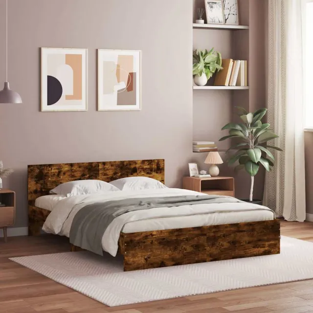 vidaXL Bedframe met hoofdeinde en LED gerookt eikenkleurig 160x200 cm Bruin
