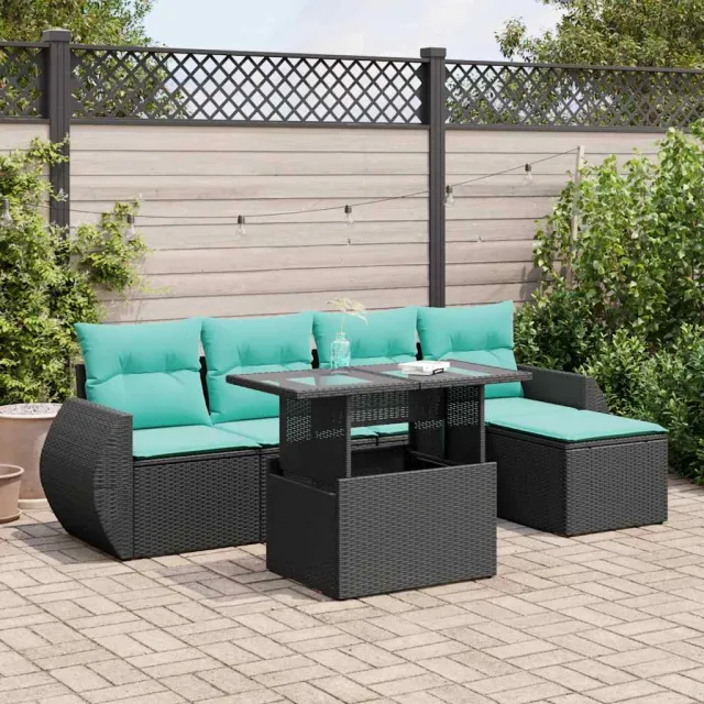 vidaXL 6-delige Loungeset met kussens poly rattan acacia zwart, foto 2