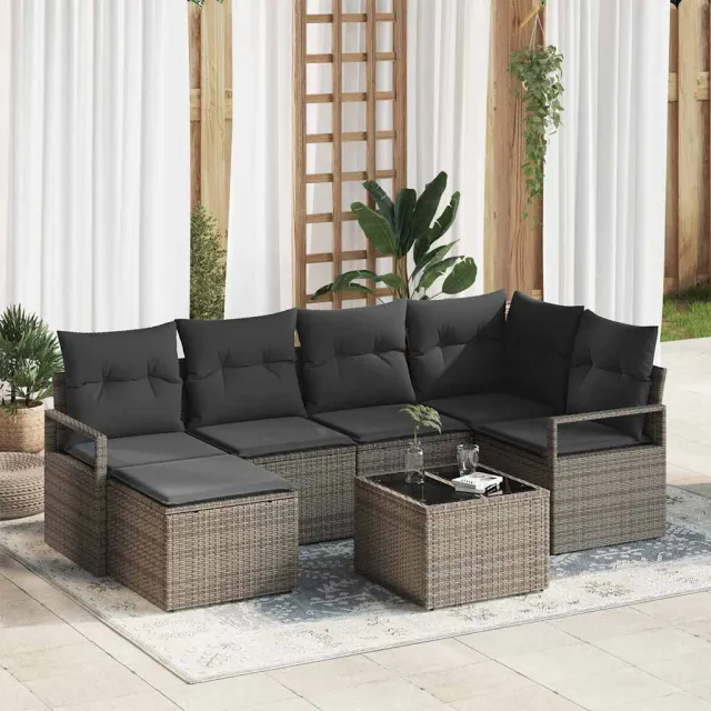 vidaXL Bankstel 7 st Lichtgrijs poly rattan, foto 2