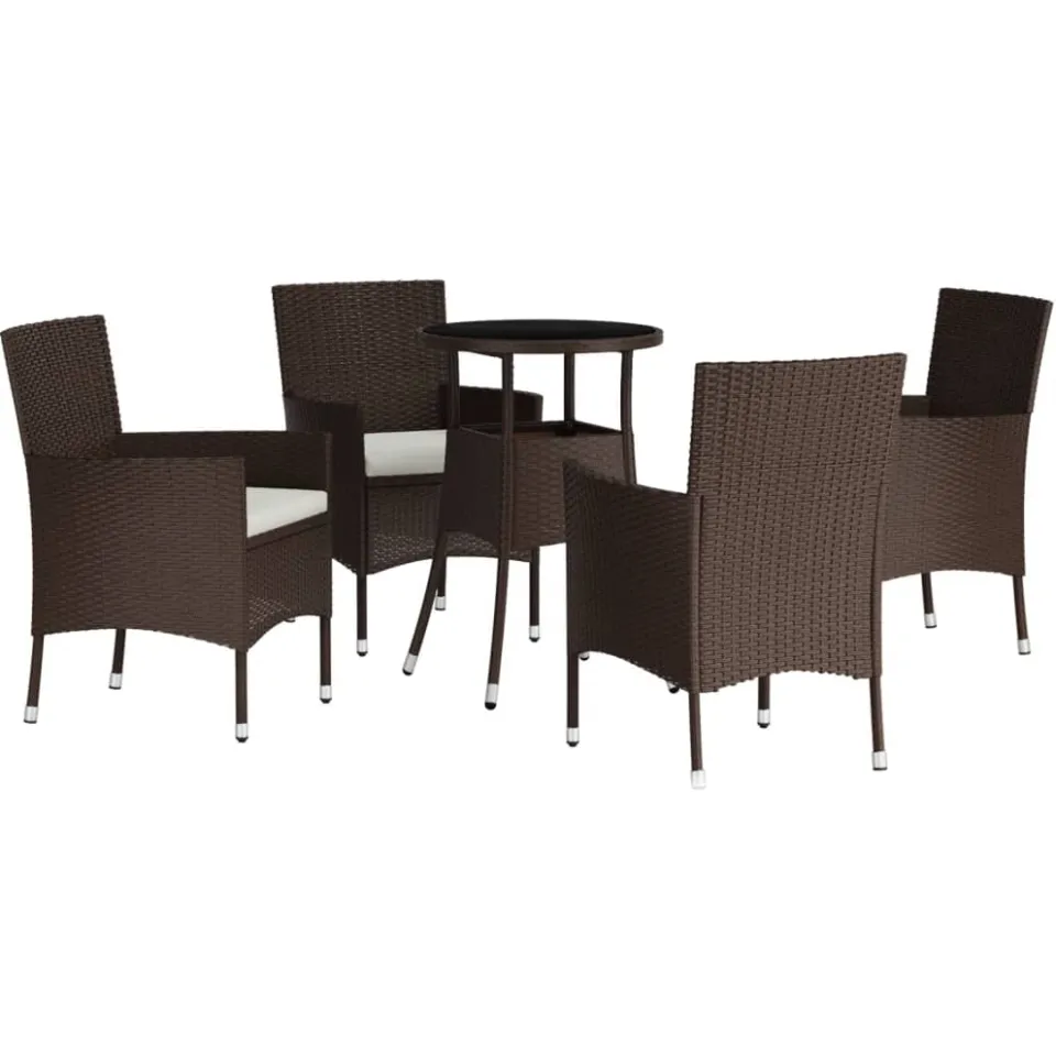 vidaXL 5-delige Bistroset met kussens poly rattan bruin